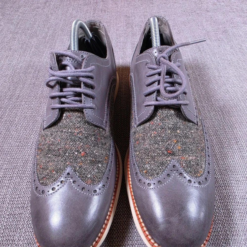Cole Haan Original Grand Oxfords Mens 9.5 Grey Leather Wool Tweed Wingtip C30344